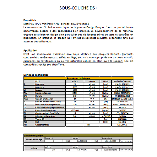 SOUS COUCHE  DS PLUS 2.6 mm